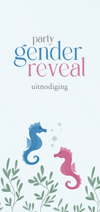 Uitnodigingen - Lief kaartje voor een gender reveal party met zeepaardjes