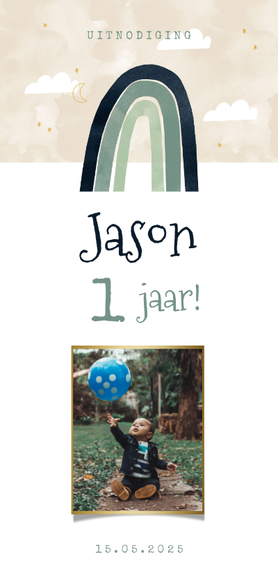 Uitnodigingen - Lieve uitnodiging kinderfeestje 1e verjaardag regenboog