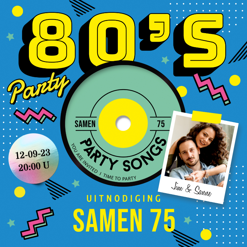 Uitnodigingen - LP uitnodiging 80's party 