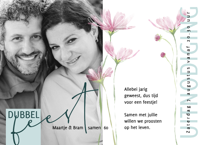 Moderne uitnodiging dubbel feest waterverf bloemen - Uitnodigingen Uitnodigingen - Moderne uitnodiging dubbel feest waterverf bloemen