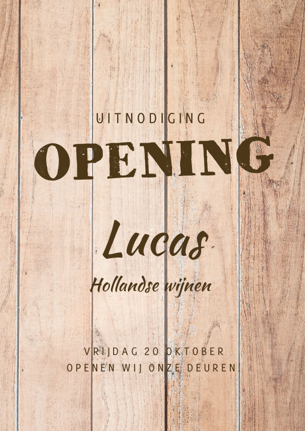 Openingskaart met steigerhout - Uitnodigingen Uitnodigingen - Openingskaart met steigerhout