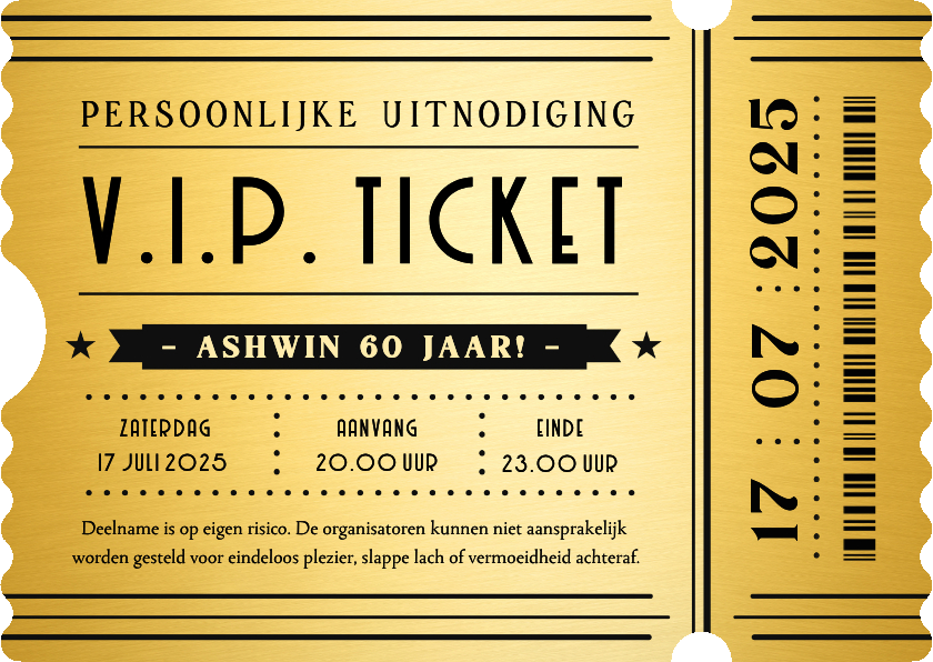 Uitnodigingen - Originele uitnodiging verjaardag in ticket vorm met golfrand