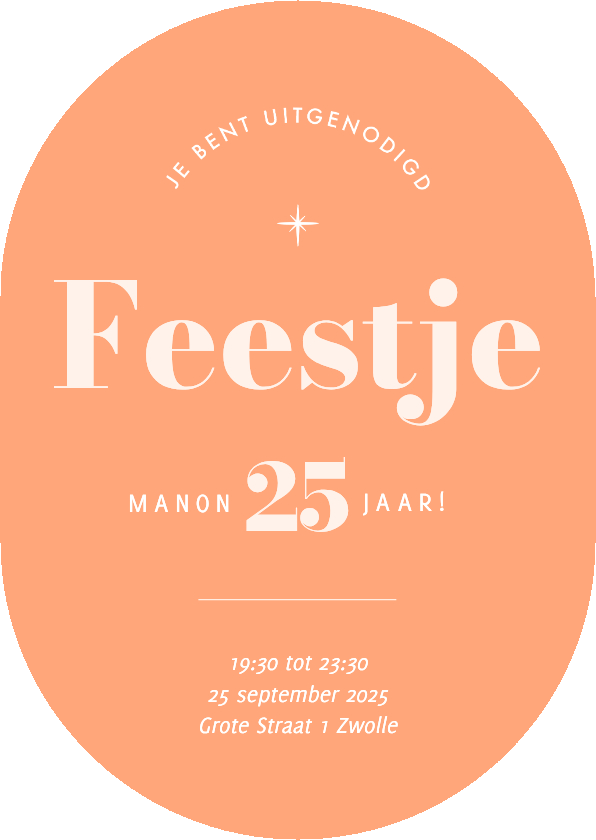 Uitnodigingen - Originele uitnodigingen feestje modern oranje in ovaal
