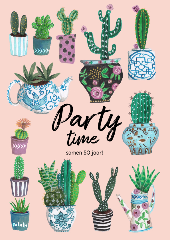 Party Time Cactus Trendy - Uitnodigingen Uitnodigingen - Party Time Cactus Trendy