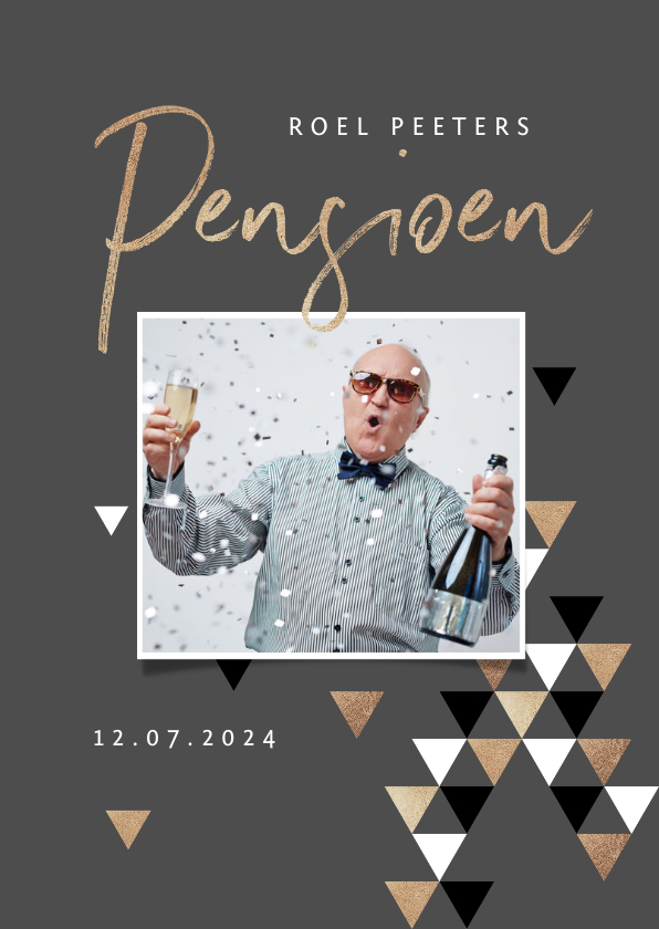 Uitnodigingen - Pensioen uitnodiging stijlvol modern grafisch goud foto