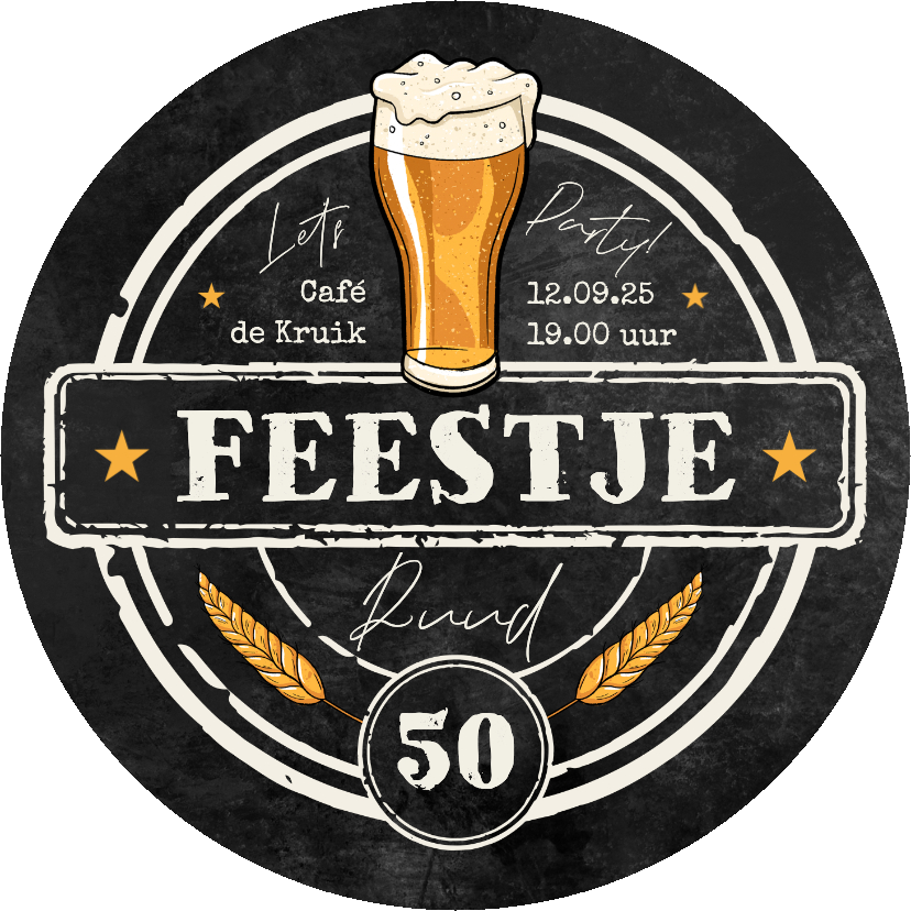 Ronde kaart bierviltje krijtbord stoer verjaardag feestje 50 - Uitnodigingen Uitnodigingen - Ronde kaart bierviltje krijtbord stoer verjaardag feestje 50