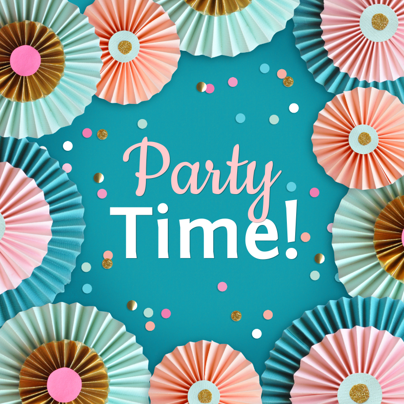 Rozetten en confetti party time - Uitnodigingen Uitnodigingen - Rozetten en confetti party time