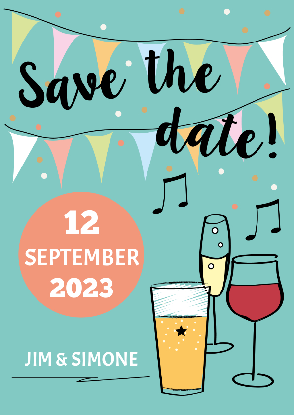 Uitnodigingen - Save the date met drank en namen
