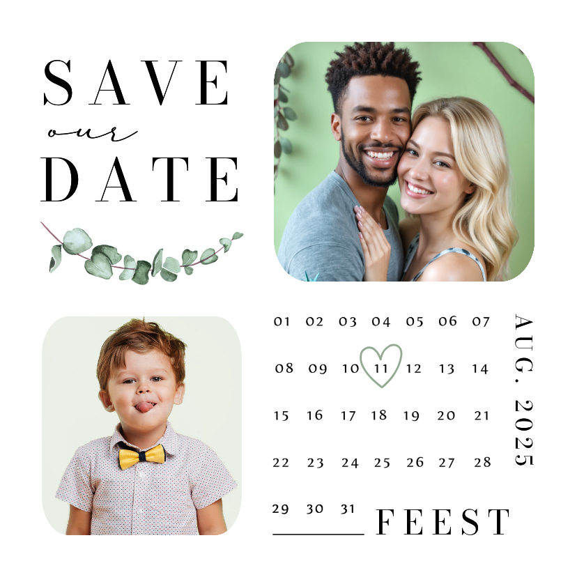 Save the date uitnodiging kalender foto's dubbel feest - Uitnodigingen Uitnodigingen - Save the date uitnodiging kalender foto's dubbel feest