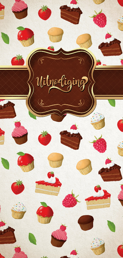 Smakelijke uitnoding met taartjes en cupcakes - Uitnodigingen Uitnodigingen - Smakelijke uitnoding met taartjes en cupcakes