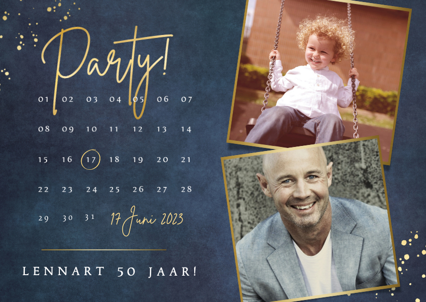 Uitnodigingen - Stijlvolle uitnodiging 50 jarig feestje met kalender en foto