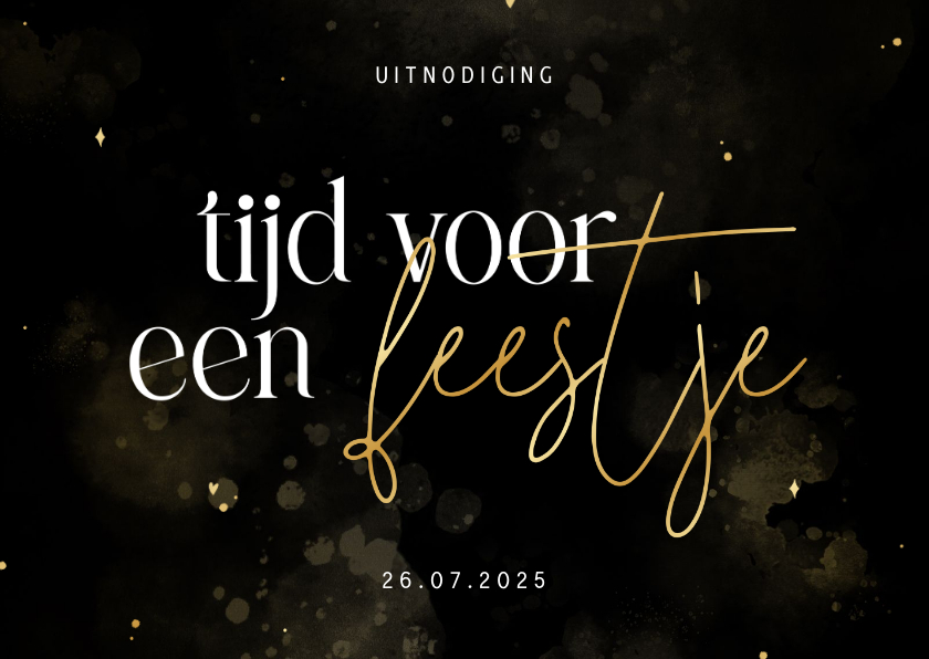 Uitnodigingen - Stijlvolle uitnodiging tijd voor een feestje zwart goud