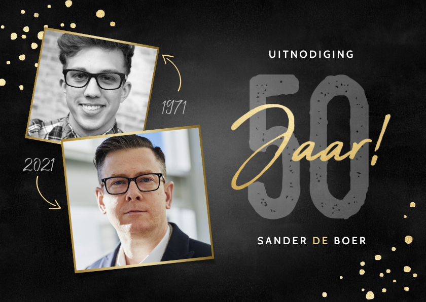 Stijlvolle uitnodiging verjaardag 50 jaar foto's en spetters - Uitnodigingen Uitnodigingen - Stijlvolle uitnodiging verjaardag 50 jaar foto's en spetters