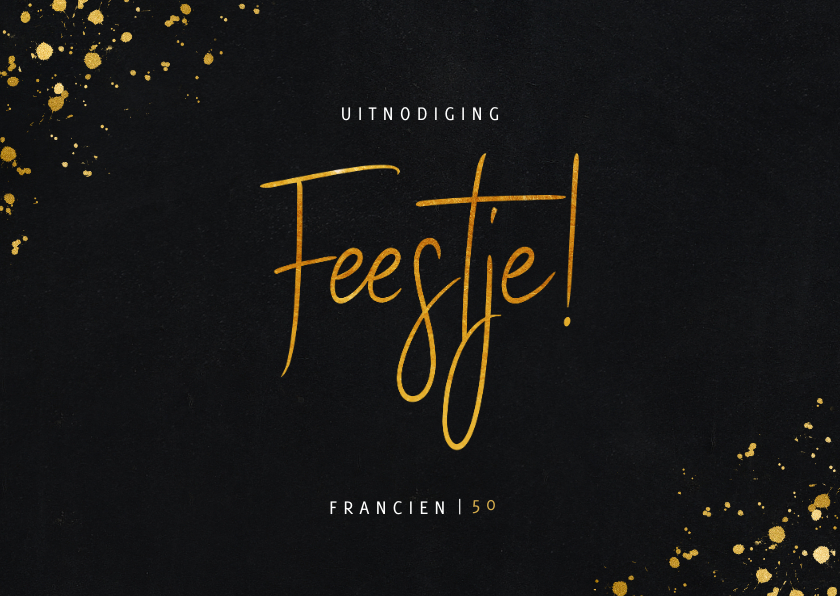 Uitnodigingen - Stijlvolle uitnodiging verjaardagsfeest in goudlook