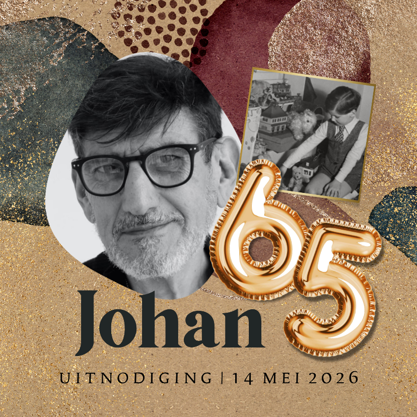 Stijlvolle uitnodigingskaart 65 jaar kraft ballonnen - Uitnodigingen Uitnodigingen - Stijlvolle uitnodigingskaart 65 jaar kraft ballonnen