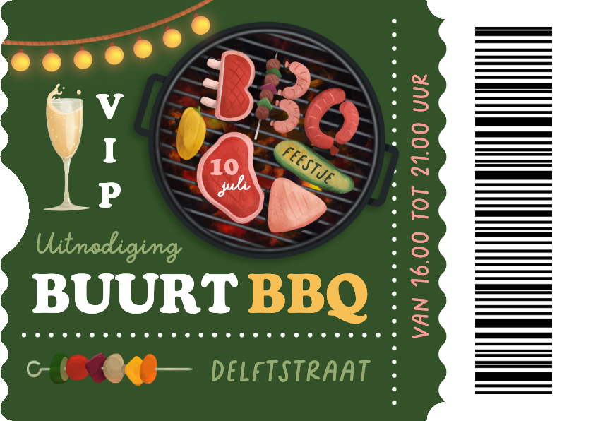 Ticket uitnodiging BBQ buurtfeest borrel buren tuinfeest - Uitnodigingen Uitnodigingen - Ticket uitnodiging BBQ buurtfeest borrel buren tuinfeest