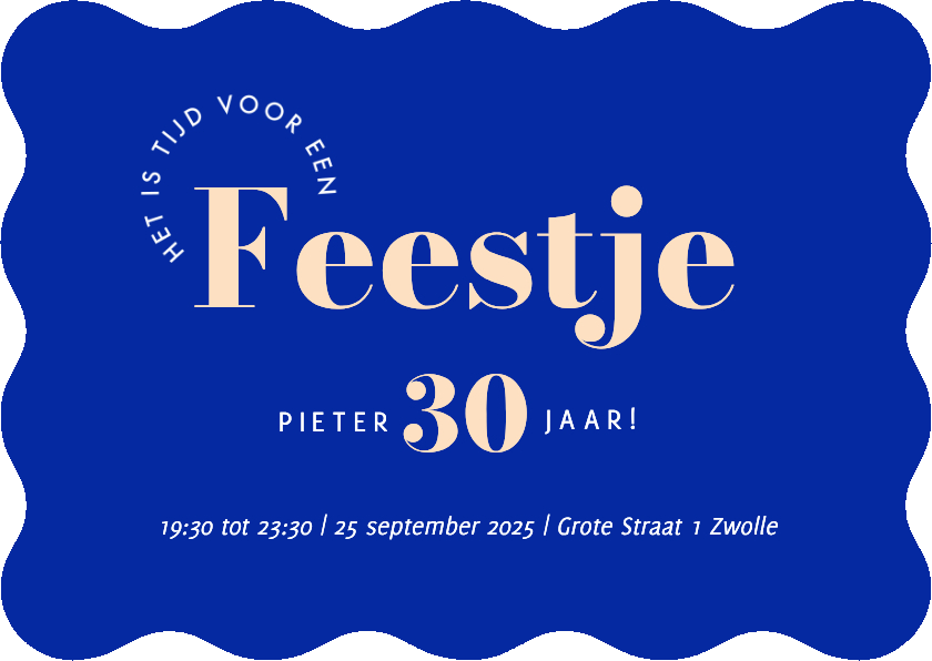 Uitnodigingen - Trendy blauwe uitnodiging feestje met golvende rand