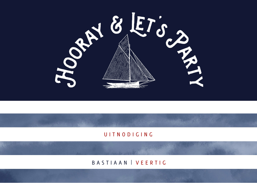 Uitnodigingen - Trendy uitnodiging verjaardag vintage boot en marinelook
