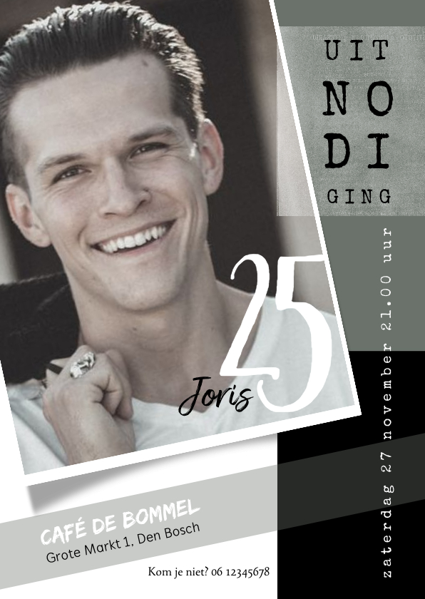 Uinodiging 25ste verjaardag stoer met foto - Uitnodigingen Uitnodigingen - Uinodiging 25ste verjaardag stoer met foto