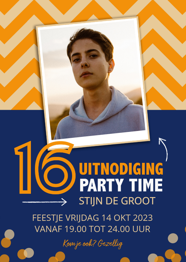 Uitnodiging 16 jaar zigzag met blauw oranje - Uitnodigingen Uitnodigingen - Uitnodiging 16 jaar zigzag met blauw oranje
