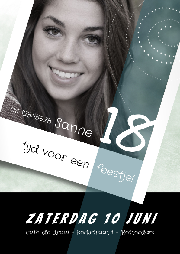 Uitnodiging 18de verjaardag stippellijn slinger - Uitnodigingen Uitnodigingen - Uitnodiging 18de verjaardag stippellijn slinger