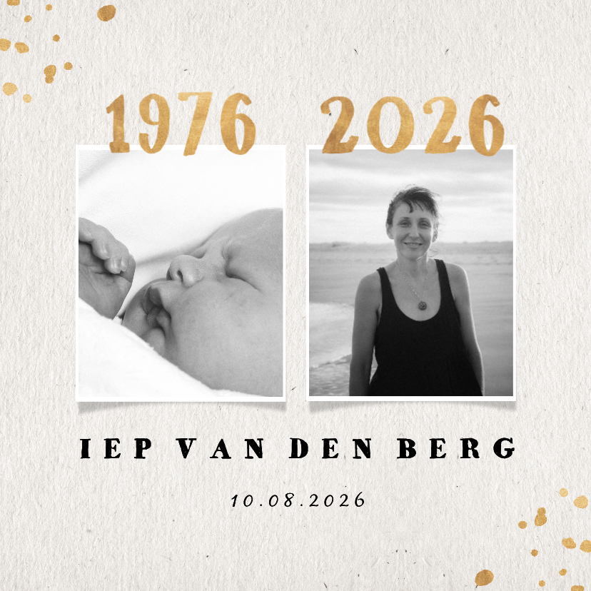 Uitnodiging 1976 met gouden spetters en foto's - Uitnodigingen Uitnodigingen - Uitnodiging 1976 met gouden spetters en foto's