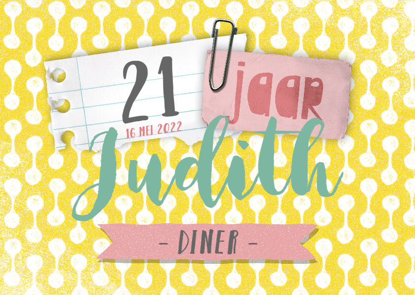 Uitnodiging 21 diner aanpasbaar geel memo - Uitnodigingen Uitnodigingen - Uitnodiging 21 diner aanpasbaar geel memo