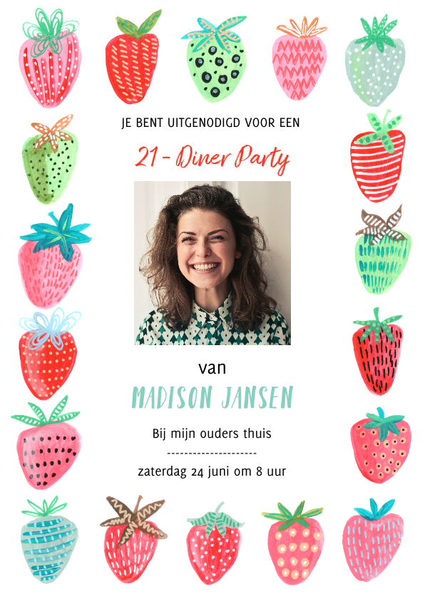 Uitnodiging 21 diner aardbeien - Uitnodigingen Uitnodigingen - Uitnodiging 21 diner aardbeien