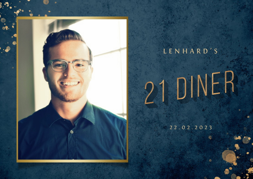 Uitnodigingen - Uitnodiging 21 diner donkerblauw met gouden accenten
