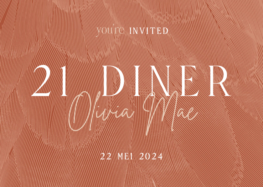 Uitnodigingen - Uitnodiging 21 diner stijlvol met veren