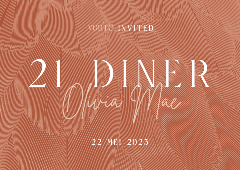 Uitnodigingen - Uitnodiging 21 diner stijlvol met veren