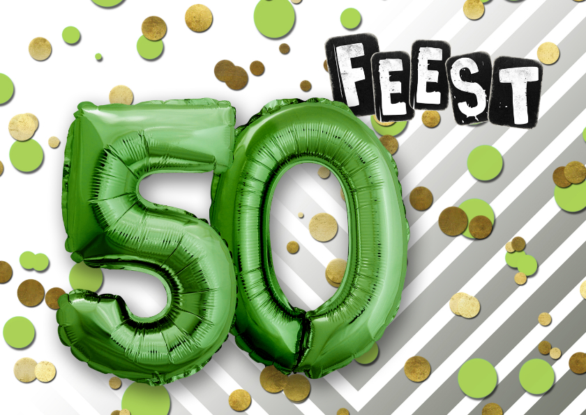 Uitnodigingen - Uitnodiging 50 ballon groen