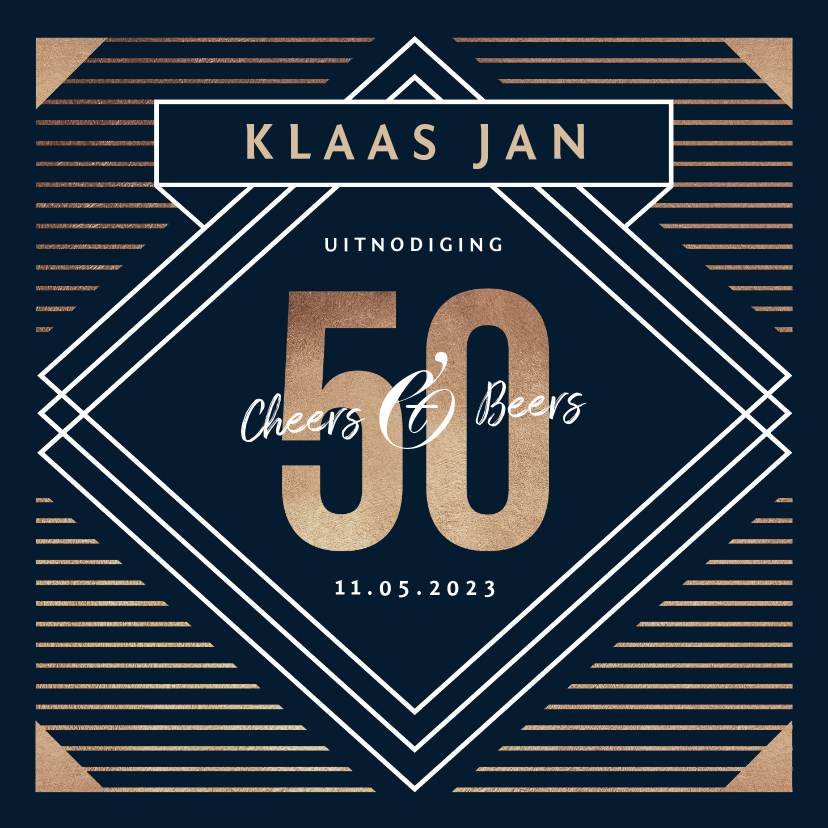 Uitnodigingen - Uitnodiging 50 jaar goud stijlvol man blauw