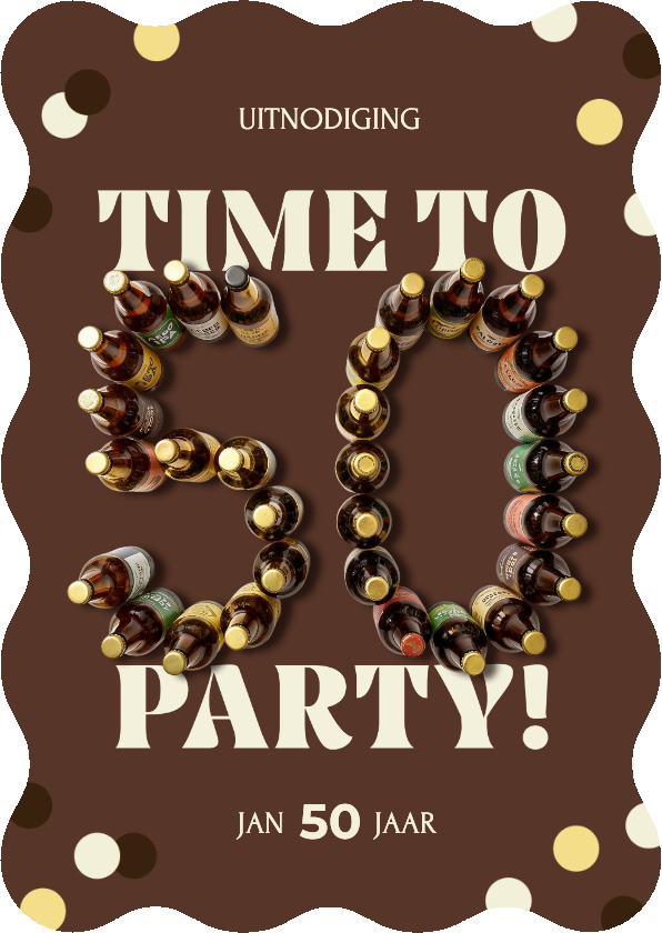 Uitnodiging 50 jaar met bierflesjes time to party! - Uitnodigingen Uitnodigingen - Uitnodiging 50 jaar met bierflesjes time to party!