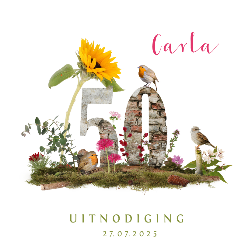 Uitnodigingen - Uitnodiging 50 jaar vogels en bloemen