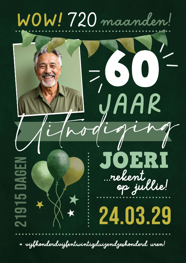 Uitnodigingen - Uitnodiging 60 jaar verjaardagsfeestje maanden dagen & uren
