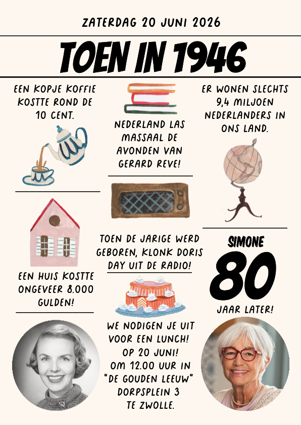 Uitnodigingen - Uitnodiging 80 jaar krant van toen in 1946