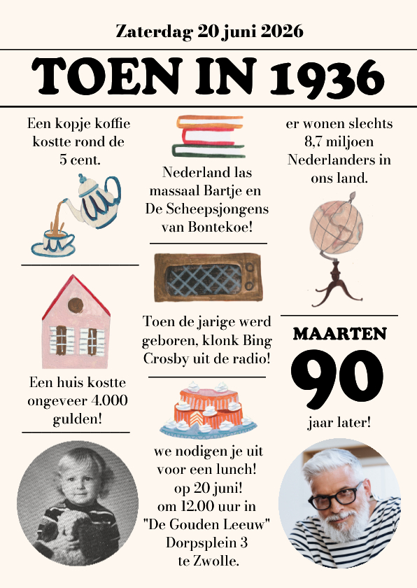 Uitnodiging 90 jaar man | Krant uit 1936 - Uitnodigingen Uitnodigingen - Uitnodiging 90 jaar man | Krant uit 1936
