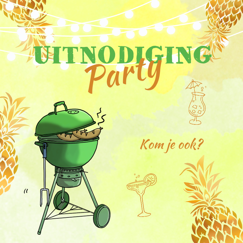 Uitnodigingen - Uitnodiging ananas goudkleurig