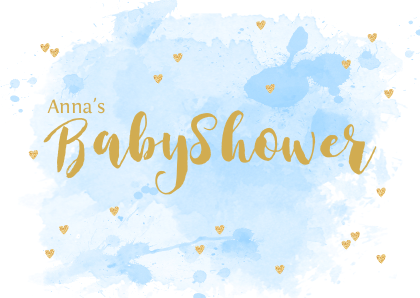 Uitnodigingen - Uitnodiging babyshower aquarel hartjes lichtblauw