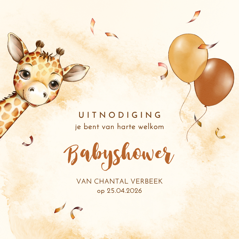 Uitnodiging babyshower giraf - Uitnodigingen Uitnodigingen - Uitnodiging babyshower giraf