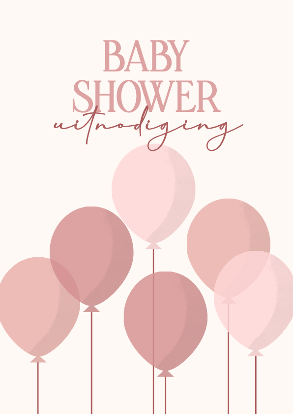 Uitnodigingen - Uitnodiging babyshower meisje met roze ballonnen