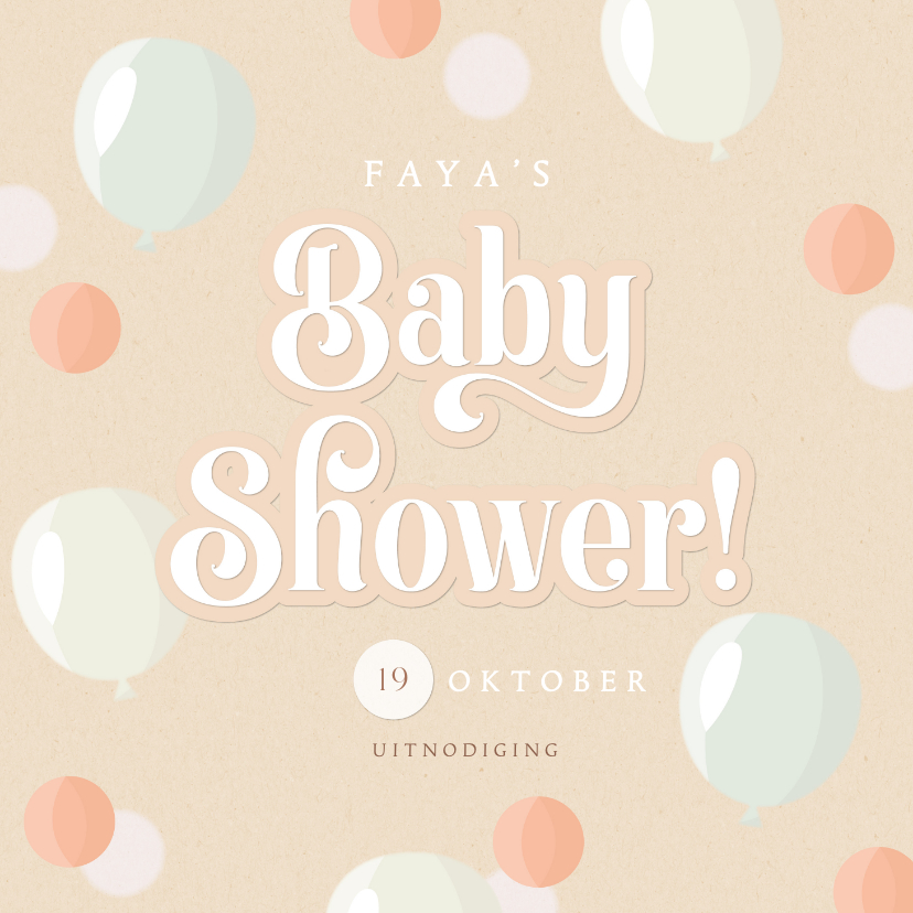 Uitnodigingen - Uitnodiging babyshower zacht kraftlook ballonnen & confetti
