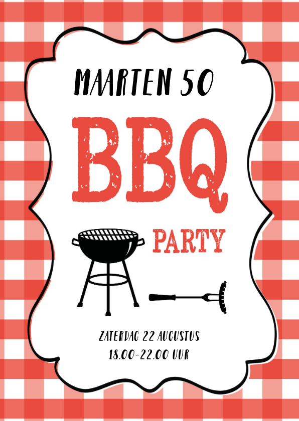 Welp Uitnodiging barbecue rode ruitjes en tekstkader | Kaartje2go IU-16