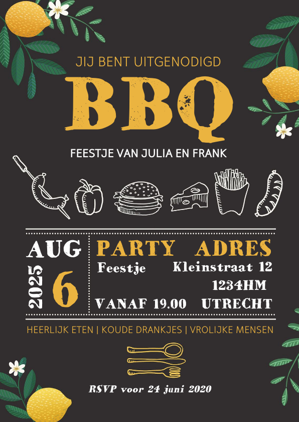 Uitnodigingen - Uitnodiging BBQ met takjes