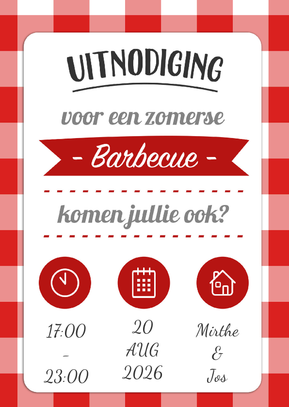 Uitnodiging BBQ plaid - DH - Uitnodigingen Uitnodigingen - Uitnodiging BBQ plaid - DH