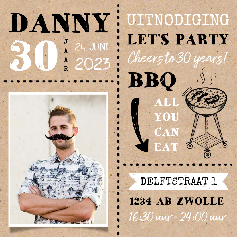 Uitnodigingen - Uitnodiging BBQ tuinfeest verjaardag man