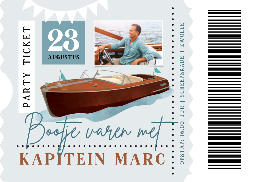 Uitnodiging boot ticket dagje varen verjaardag feestje water - Uitnodigingen Uitnodigingen - Uitnodiging boot ticket dagje varen verjaardag feestje water