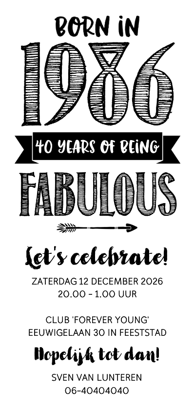Uitnodigingen - Uitnodiging born in 1986 - 40 years of being fabulous