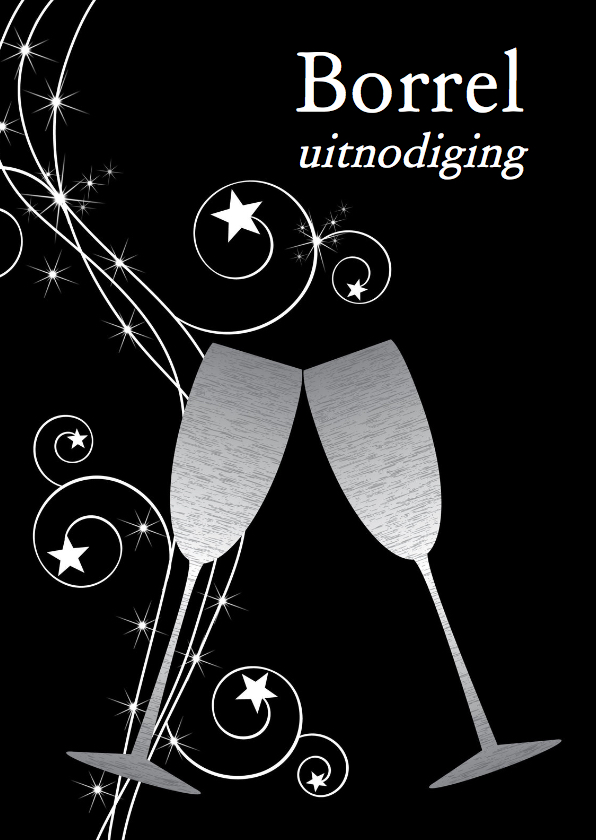 Uitnodiging borrel champagne zilver - Uitnodigingen Uitnodigingen - Uitnodiging borrel champagne zilver